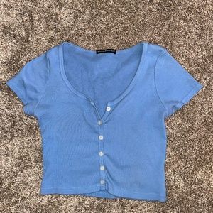 Brandy Melville Light Blue Short Sleeve Crop Top, Size Small